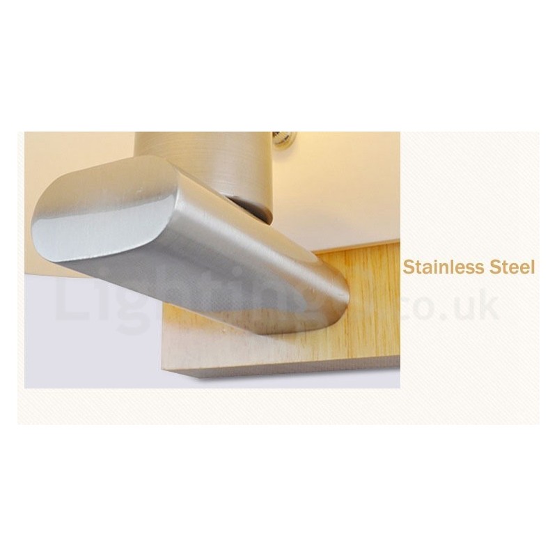 Applique da parete moderna in legno e acciaio inox con paralume in vetro E27 20 cm x 16 cm