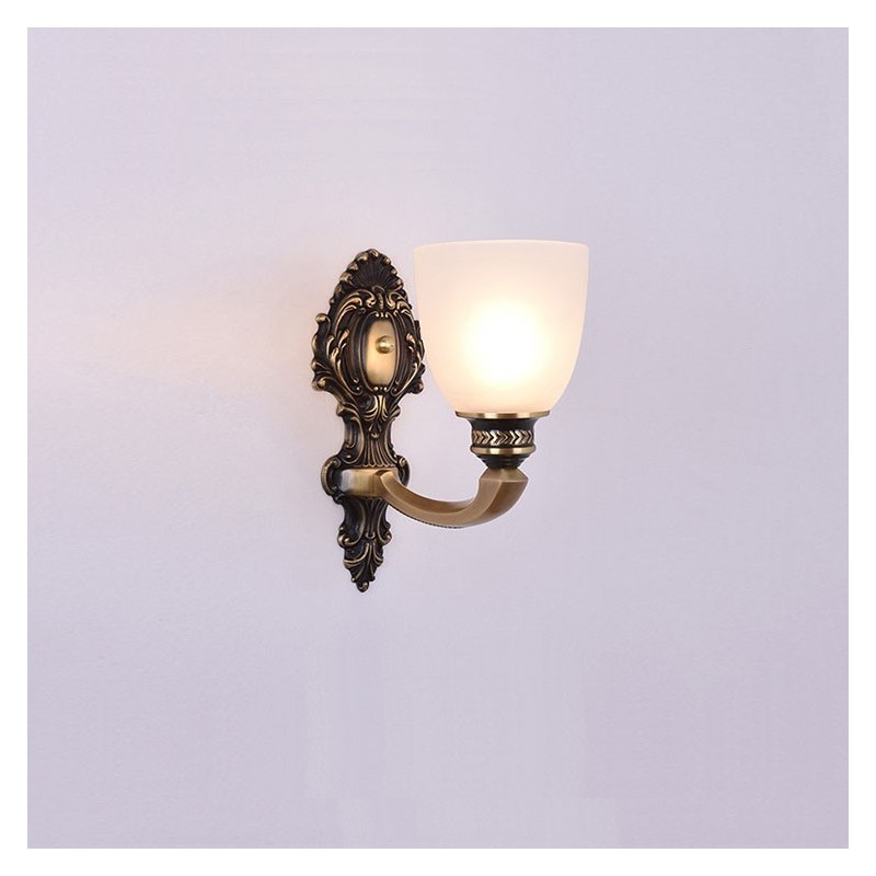 Applique da parete in ottone e vetro retrò vintage 1 luce E14 13 x 28 cm