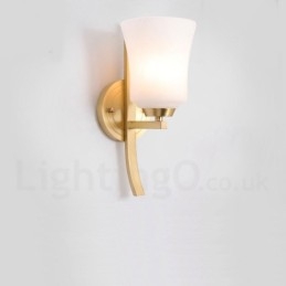 Applique da parete in ottone con paralume in vetro, stile retrò vintage, 1 luce, E26/E27