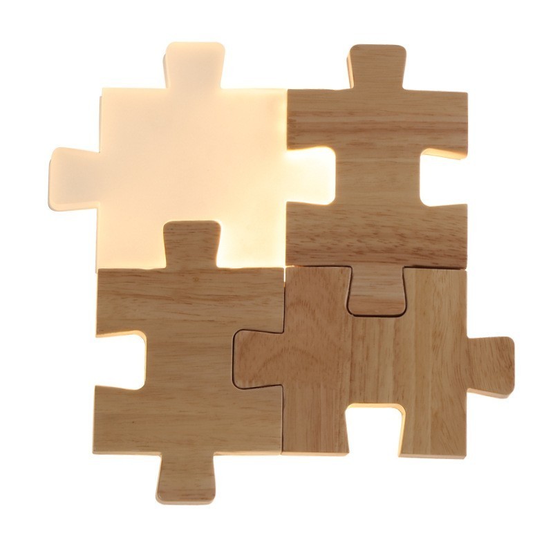 Applique da parete moderna in legno e bambù con paralume in acrilico