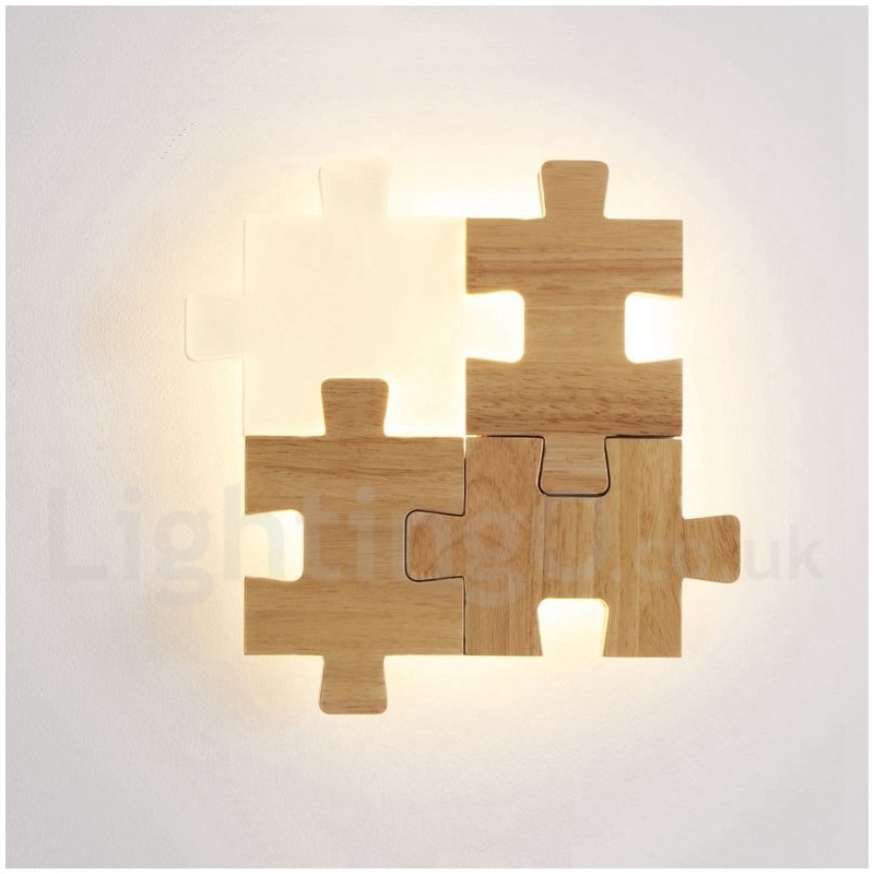 Applique da parete moderna in legno e bambù con paralume in acrilico