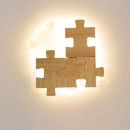 Applique da parete moderna in legno e bambù con paralume in acrilico