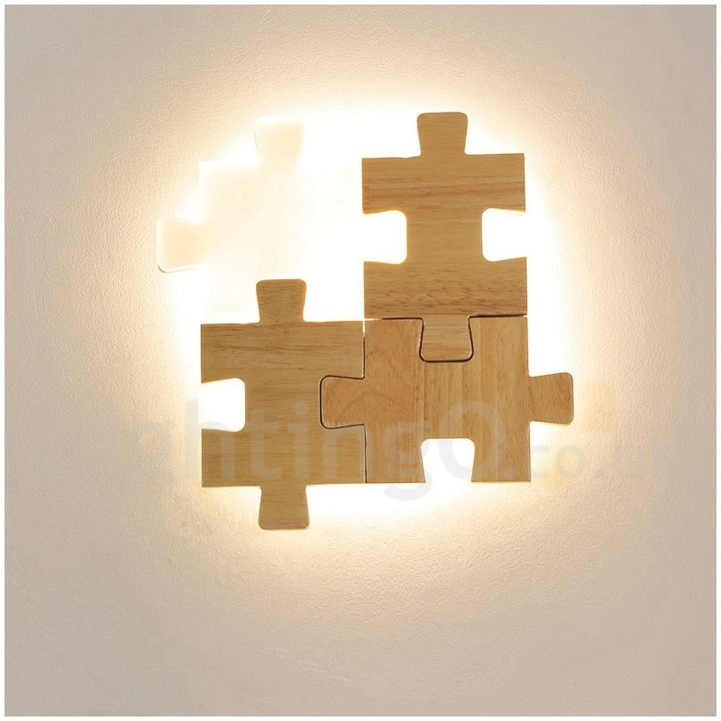 Applique da parete moderna in legno e bambù con paralume in acrilico