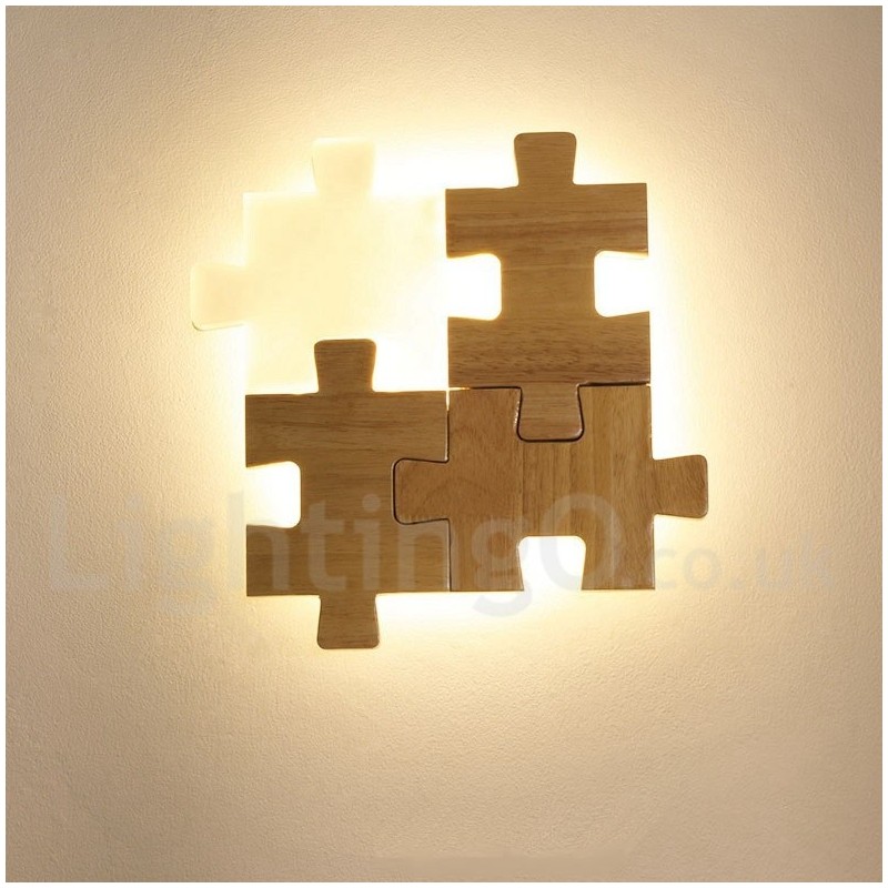Applique da parete moderna in legno e bambù con paralume in acrilico