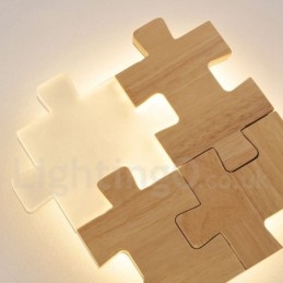 Applique da parete moderna in legno e bambù con paralume in acrilico