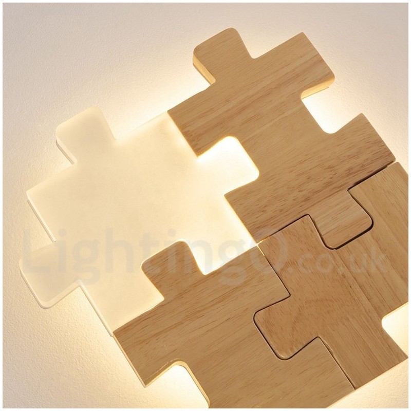 Applique da parete moderna in legno e bambù con paralume in acrilico