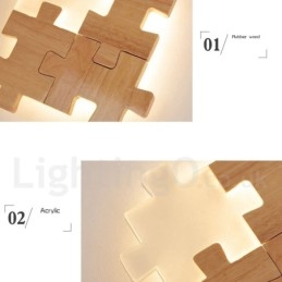 Applique da parete moderna in legno e bambù con paralume in acrilico