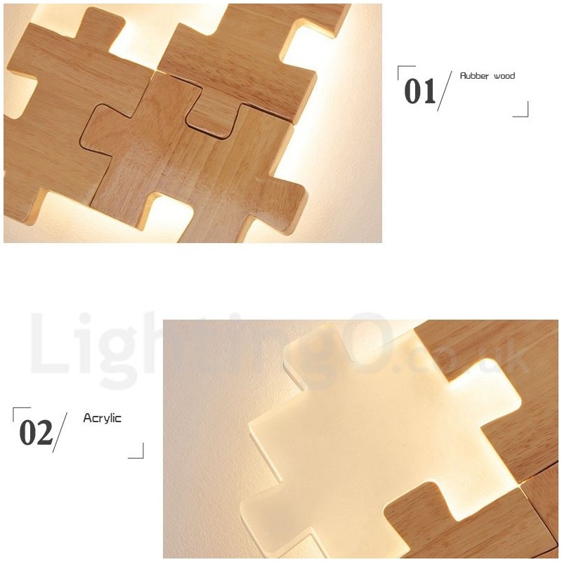 Applique da parete moderna in legno e bambù con paralume in acrilico