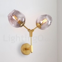 Applique da parete vintage rustica a 2 luci con paralume in vetro multicolore E14 60 cm