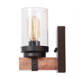 Applique da parete industriale vintage in legno e vetro 1 luce