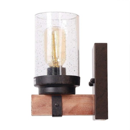 Applique da parete industriale vintage in legno e vetro 1 luce