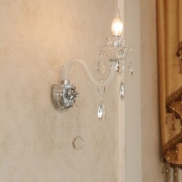 Applique da parete retrò in vetro e cristallo, 1 luce, E12/E14