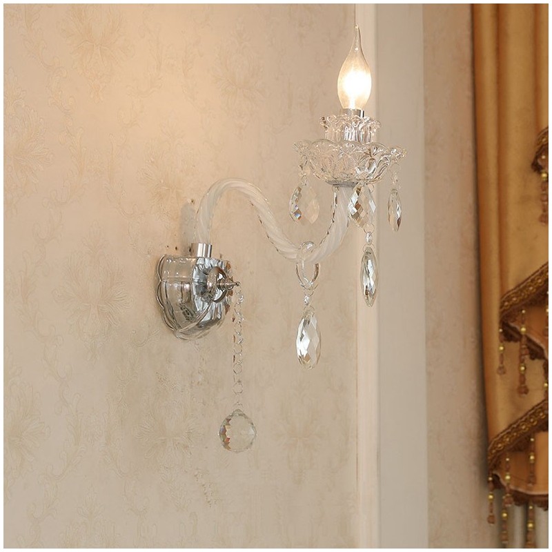 Applique da parete retrò in vetro e cristallo, 1 luce, E12/E14