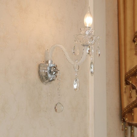 Applique da parete retrò in vetro e cristallo, 1 luce, E12/E14