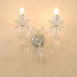 Applique da parete retrò in vetro e cristallo con 2 luci E12/E14