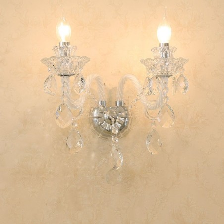 Applique da parete retrò in vetro e cristallo con 2 luci E12/E14