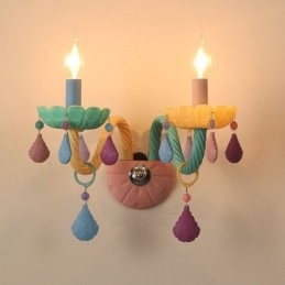 Applique da parete retrò Macaron a 2 luci in cristallo e vetro, multicolore, 36 cm