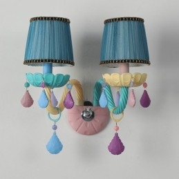 Applique da parete retrò Macaron a 2 luci in cristallo e vetro, multicolore, 36 cm