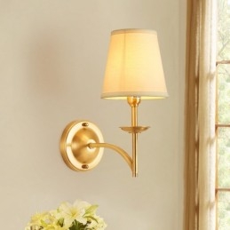 Applique da parete in ottone con paralume in tessuto, stile rustico retrò vintage, 1 luce E14