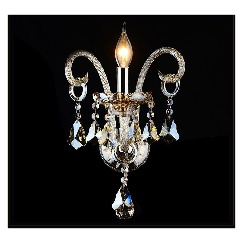 Applique da parete retrò in vetro con cristallo K9 color cognac, 1 luce