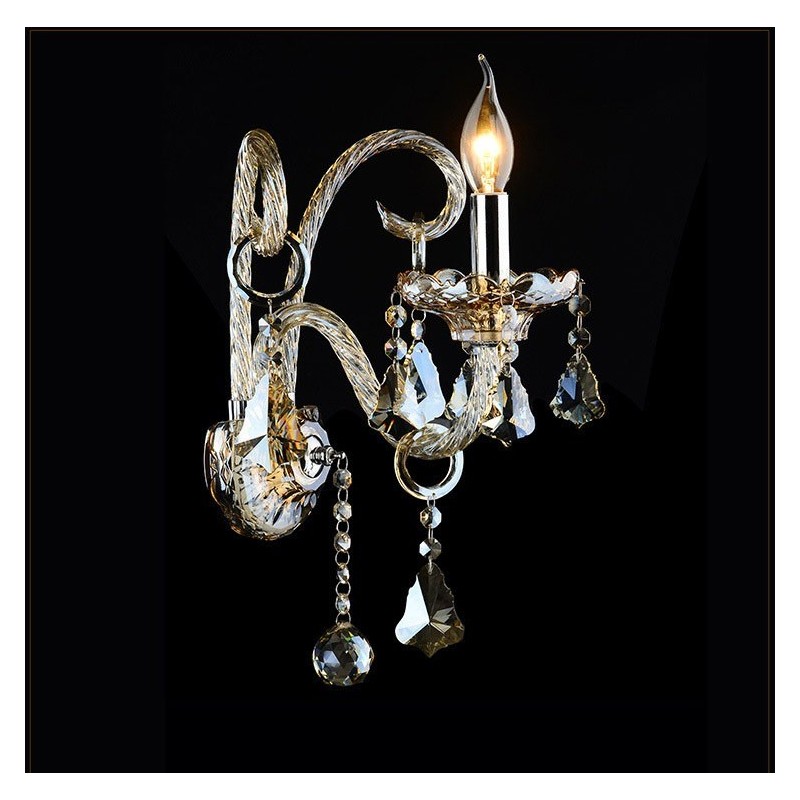 Applique da parete retrò in vetro con cristallo K9 color cognac, 1 luce