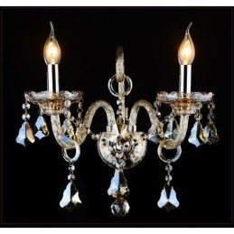Applique da parete retrò in vetro cognac con cristallo K9, 2 luci