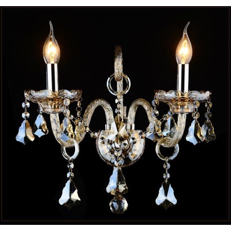 Applique da parete retrò in vetro cognac con cristallo K9, 2 luci