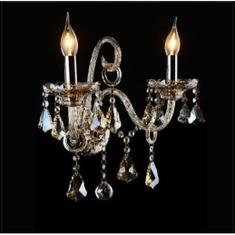 Applique da parete retrò in vetro cognac con cristallo K9, 2 luci