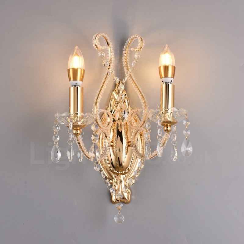 Applique da parete in cristallo stile americano nero oro 2 luci E14 26x35 cm