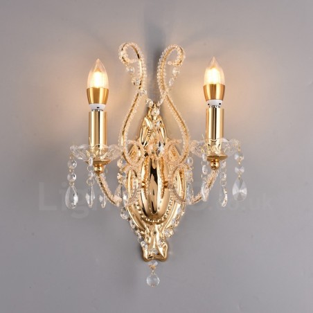 Applique da parete in cristallo stile americano nero oro 2 luci E14 26x35 cm