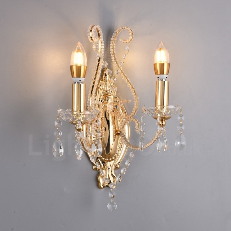 Applique da parete in cristallo stile americano nero oro 2 luci E14 26x35 cm