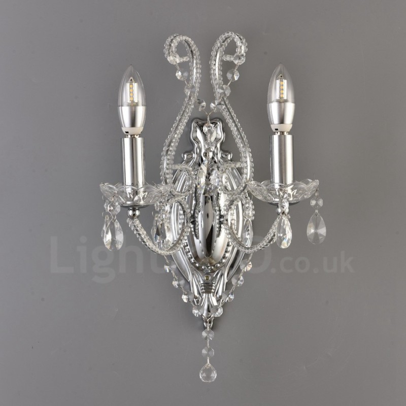 Applique da parete in cristallo stile americano nero oro 2 luci E14 26x35 cm