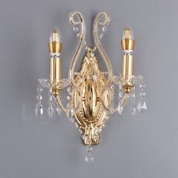 Applique da parete in cristallo stile americano nero oro 2 luci E14 26x35 cm