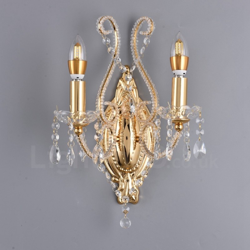 Applique da parete in cristallo stile americano nero oro 2 luci E14 26x35 cm