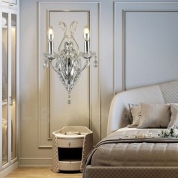 Applique da parete in cristallo stile americano nero oro 2 luci E14 26x35 cm