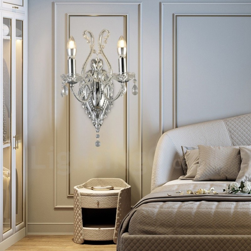 Applique da parete in cristallo stile americano nero oro 2 luci E14 26x35 cm