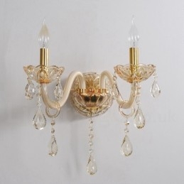 Applique da parete retrò in vetro oro con cristallo K9 effetto candela 2 luci