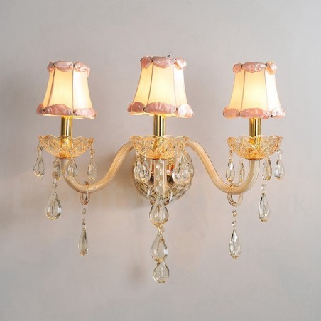 Applique da parete retrò in vetro e cristallo K9 oro chiaro 3 luci