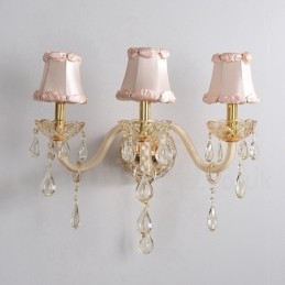 Applique da parete retrò in vetro e cristallo K9 oro chiaro 3 luci