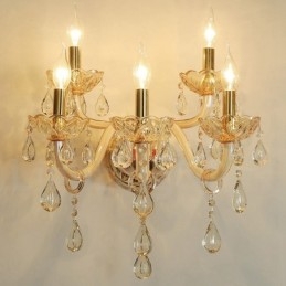 Applique da parete retrò in vetro e cristallo K9 oro chiaro 5 luci