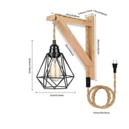 Applique da parete retrò americana con corda di canapa 2,5 m e paralume in ferro nero