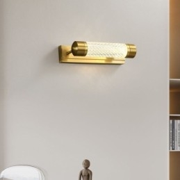 Applique da parete in ottone con cilindro in acrilico e luce frontale a specchio