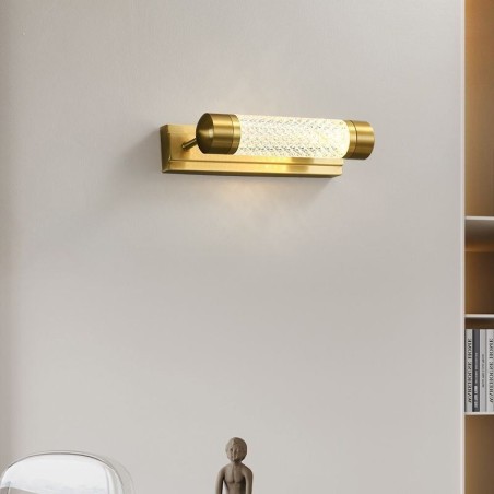 Applique da parete in ottone con cilindro in acrilico e luce frontale a specchio