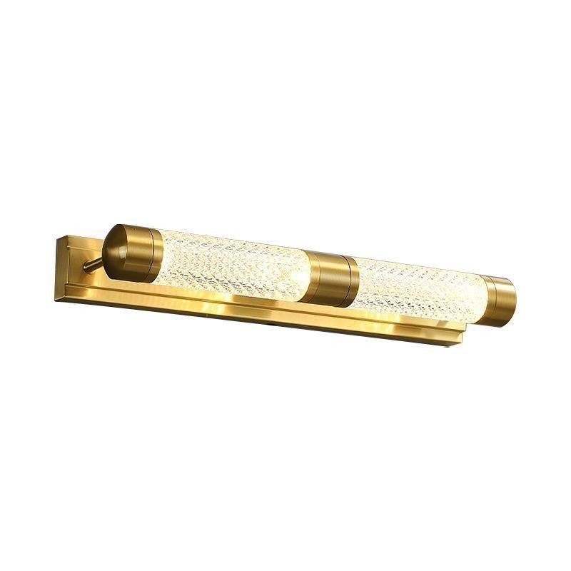 Applique da parete in ottone con cilindro in acrilico e luce frontale a specchio