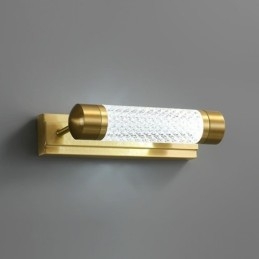 Applique da parete in ottone con cilindro in acrilico e luce frontale a specchio