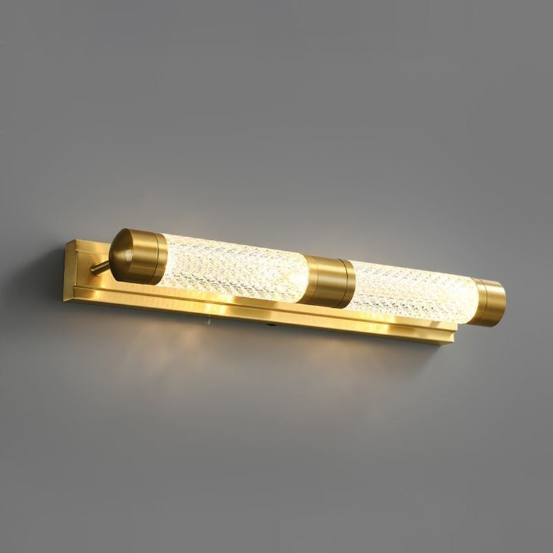 Applique da parete in ottone con cilindro in acrilico e luce frontale a specchio