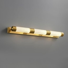 Applique da parete in ottone con cilindro in acrilico e luce frontale a specchio
