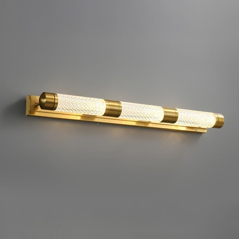 Applique da parete in ottone con cilindro in acrilico e luce frontale a specchio