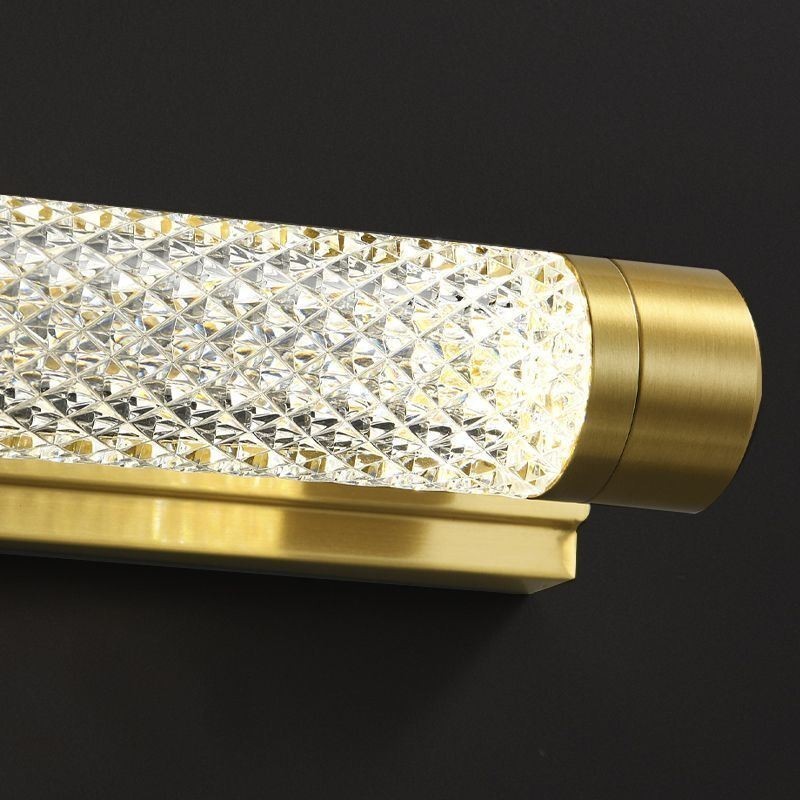 Applique da parete in ottone con cilindro in acrilico e luce frontale a specchio
