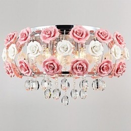Plafoniera a filo country in metallo argentato con cristalli, 1 lampadina E12/E14
